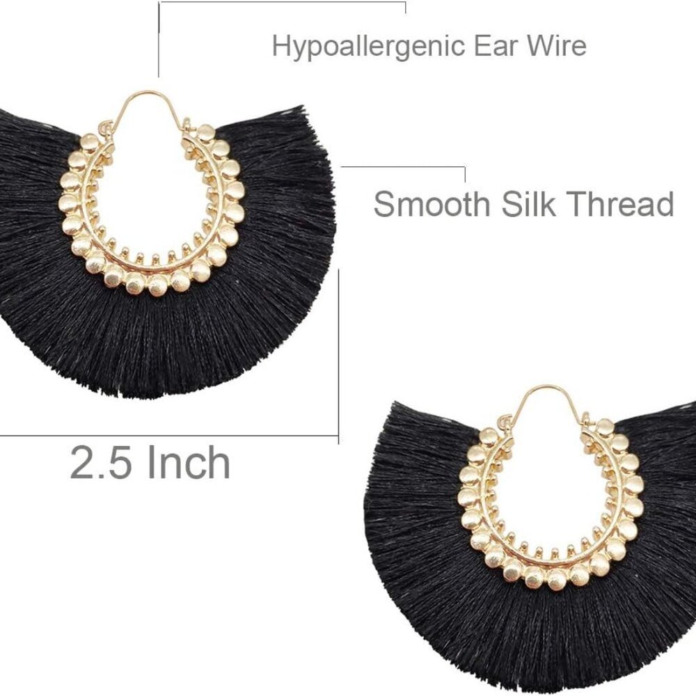 Tassel Hoop Earring Statement Thread Dangle Earri… - image 4